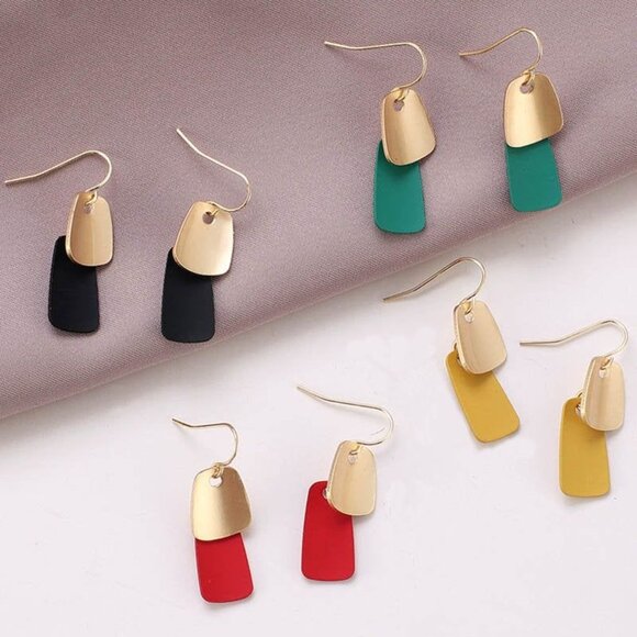 Emmie Jaise Double Layer Petal Dangle Hook Earrings Yellow Gold Gift Packaged - Picture 3 of 9